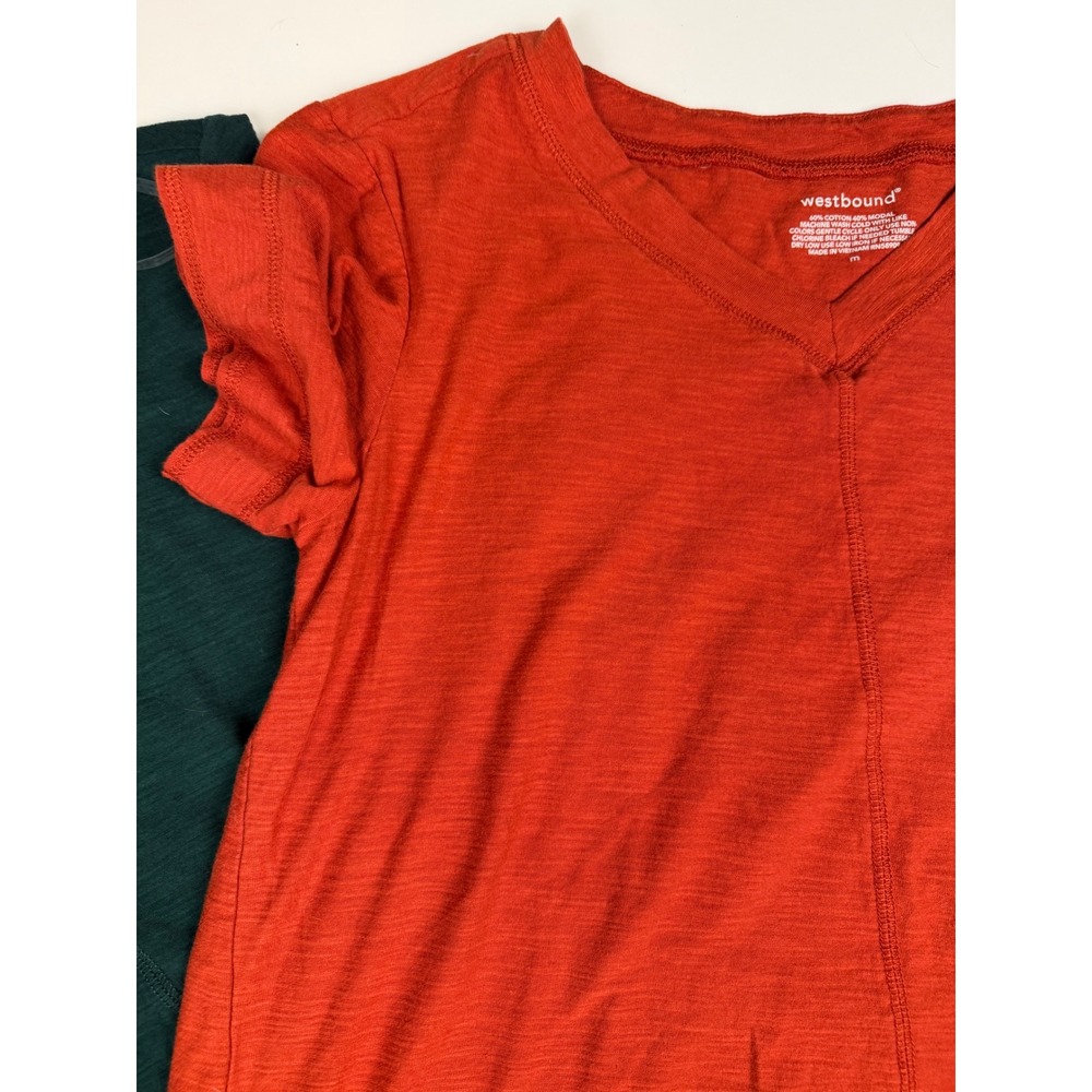 Westbound Womens V-Neck T-Shirt Lot of 2 Green Orange Cotton Modal Slub Medium - Picture 6 of 16